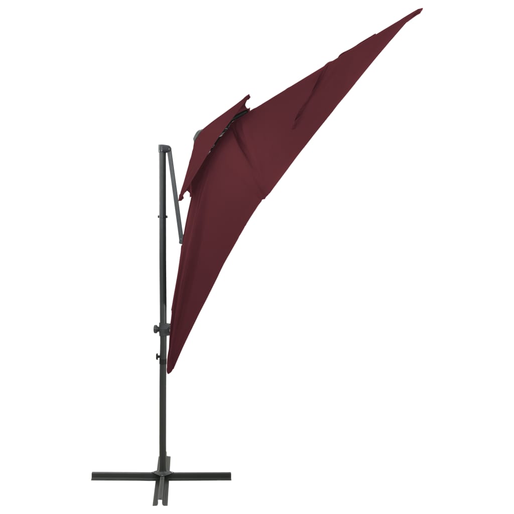 Konzolni vrtni suncobran s dvostrukim vrhom 250 x 250 cm bordo