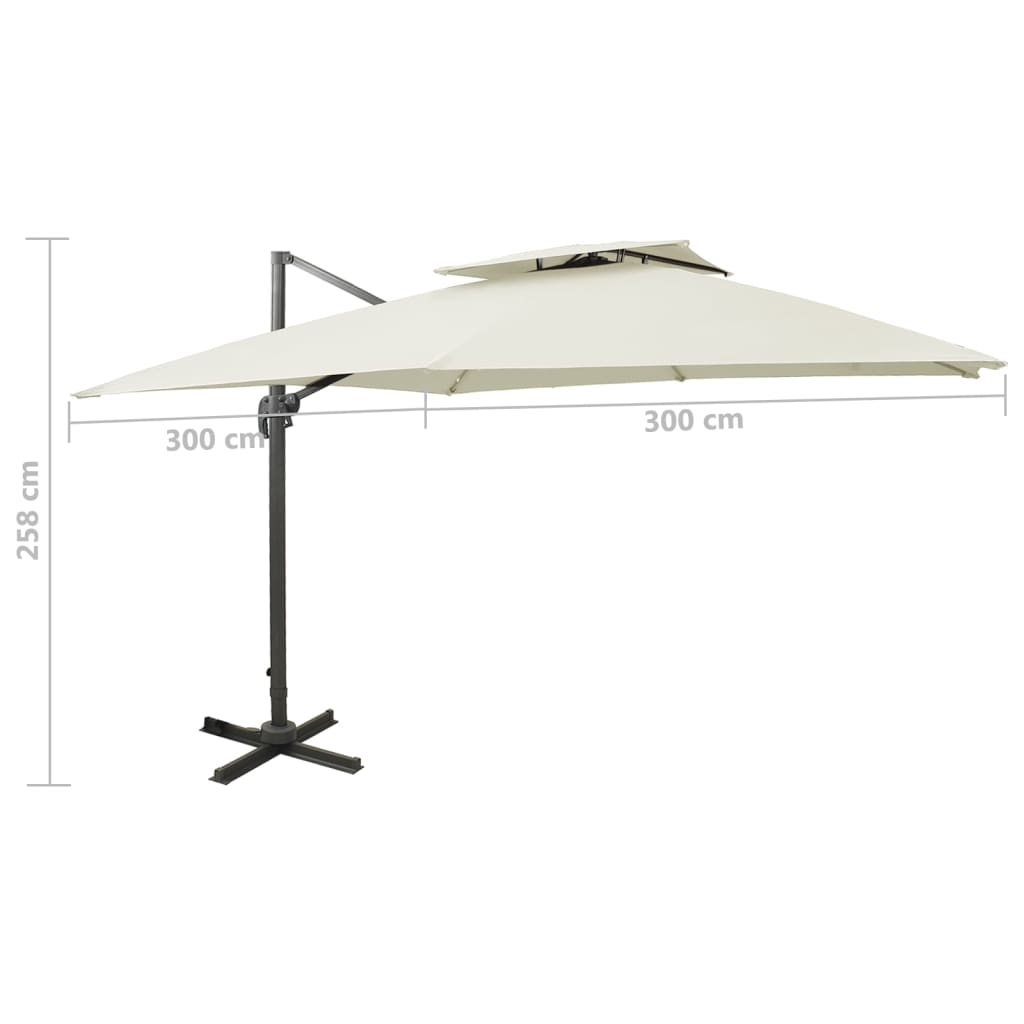 Konzolni vrtni suncobran s dvostrukim vrhom 300x300 cm boje pijeska