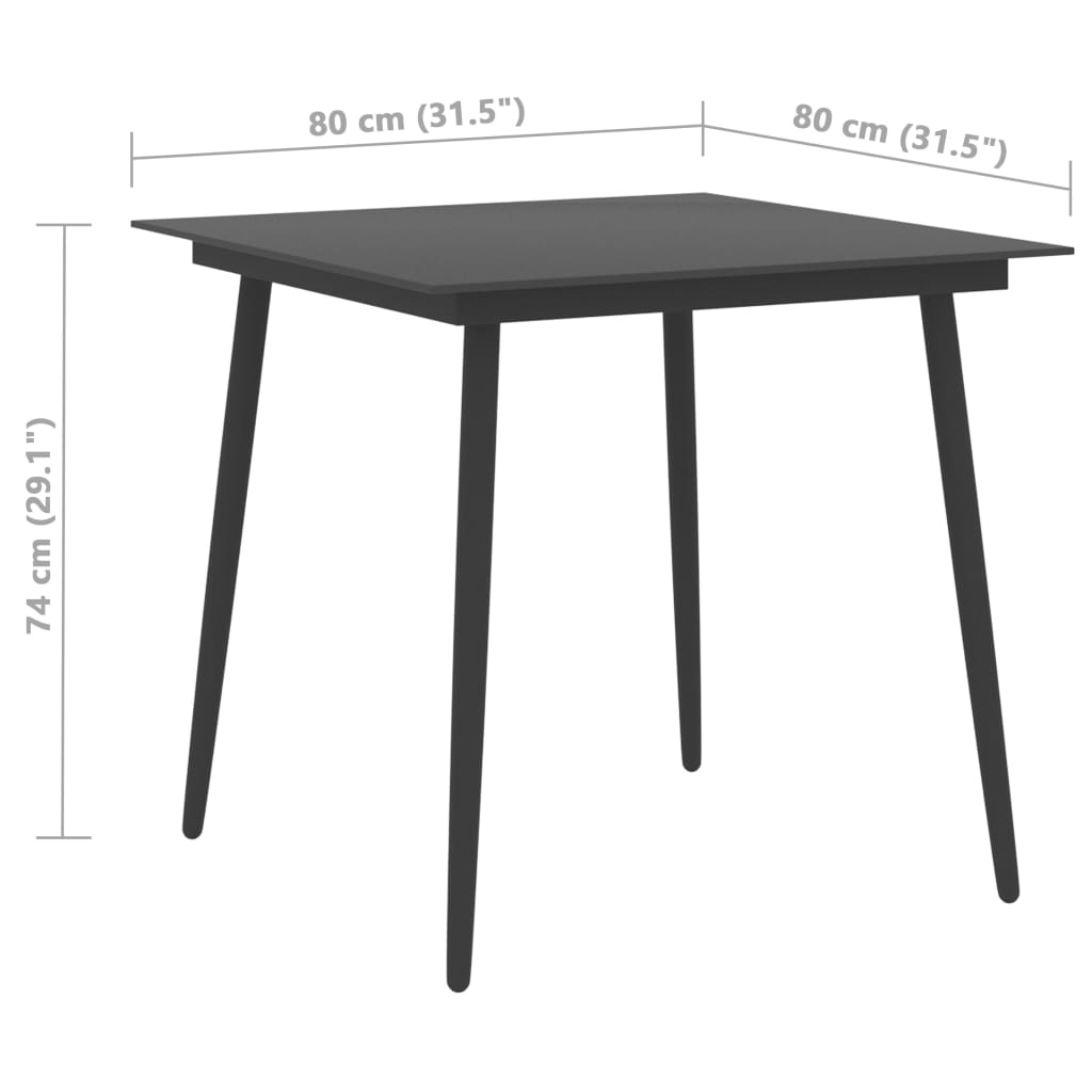 Vrtni blagovaonski stol crni 80 x 80 x 74 cm od čelika i stakla