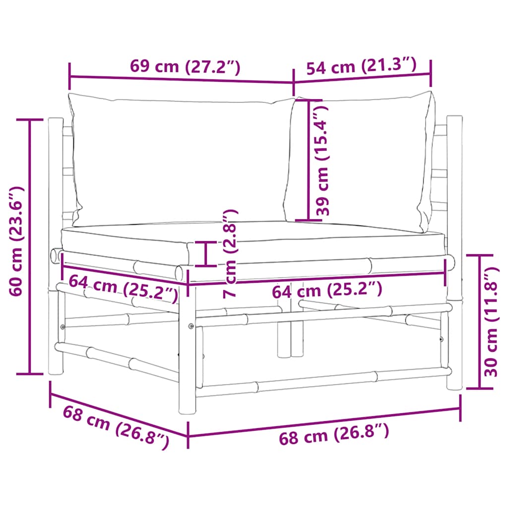 Kutna vrtna sofa od bambusa s krem bijelim jastucima