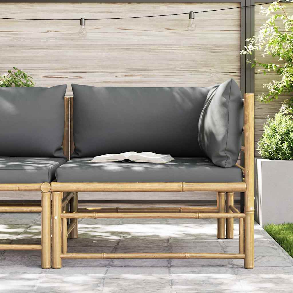 Kutna vrtna sofa od bambusa s tamnosivim jastucima