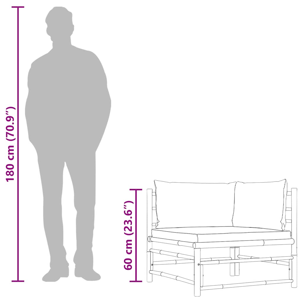 Kutna vrtna sofa od bambusa s tamnosivim jastucima