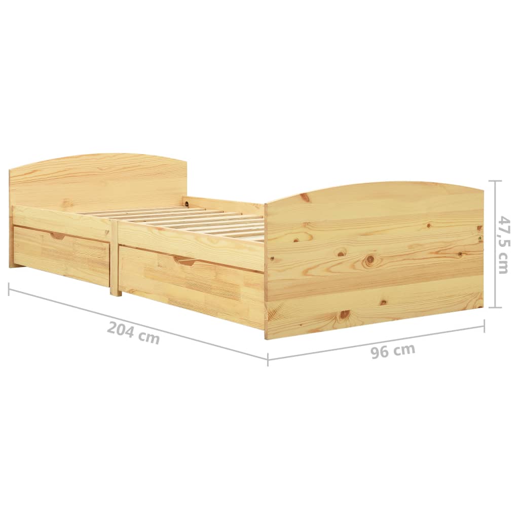 Okvir kreveta s 2 ladice od masivne borovine 90 x 200 cm