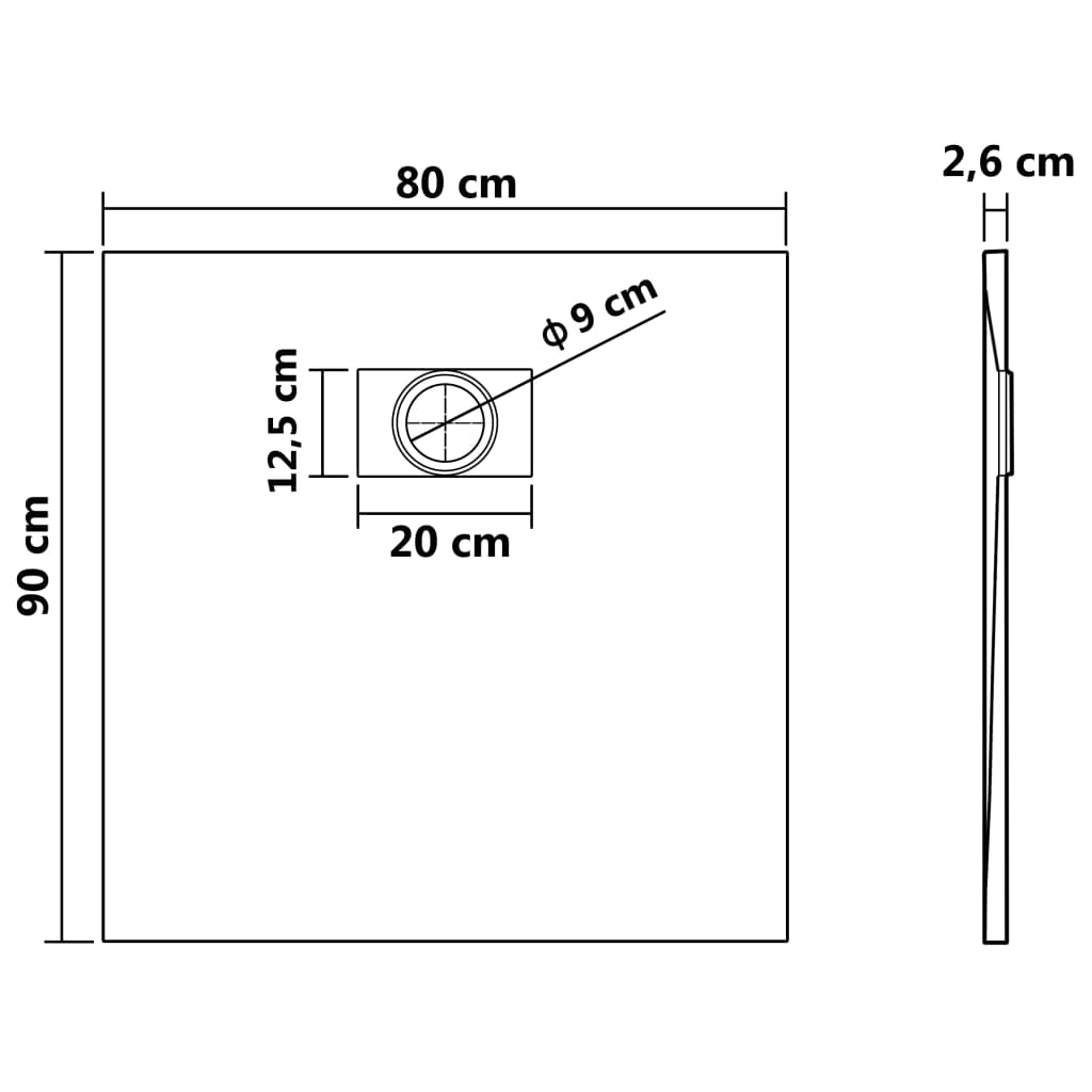 Kada za tuš SMC siva 90 x 80 cm