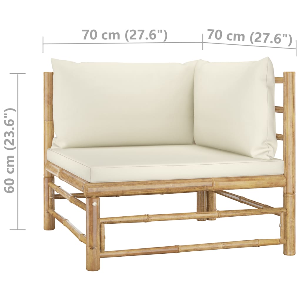 9-dijelna vrtna garnitura od bambusa s krem bijelim jastucima