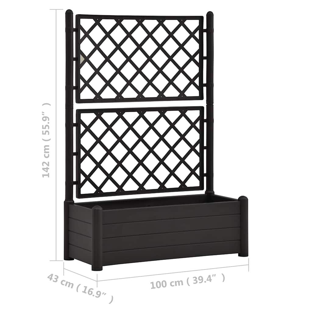 Vrtna sadilica s rešetkom 100 x 43 x 142 cm PP antracit