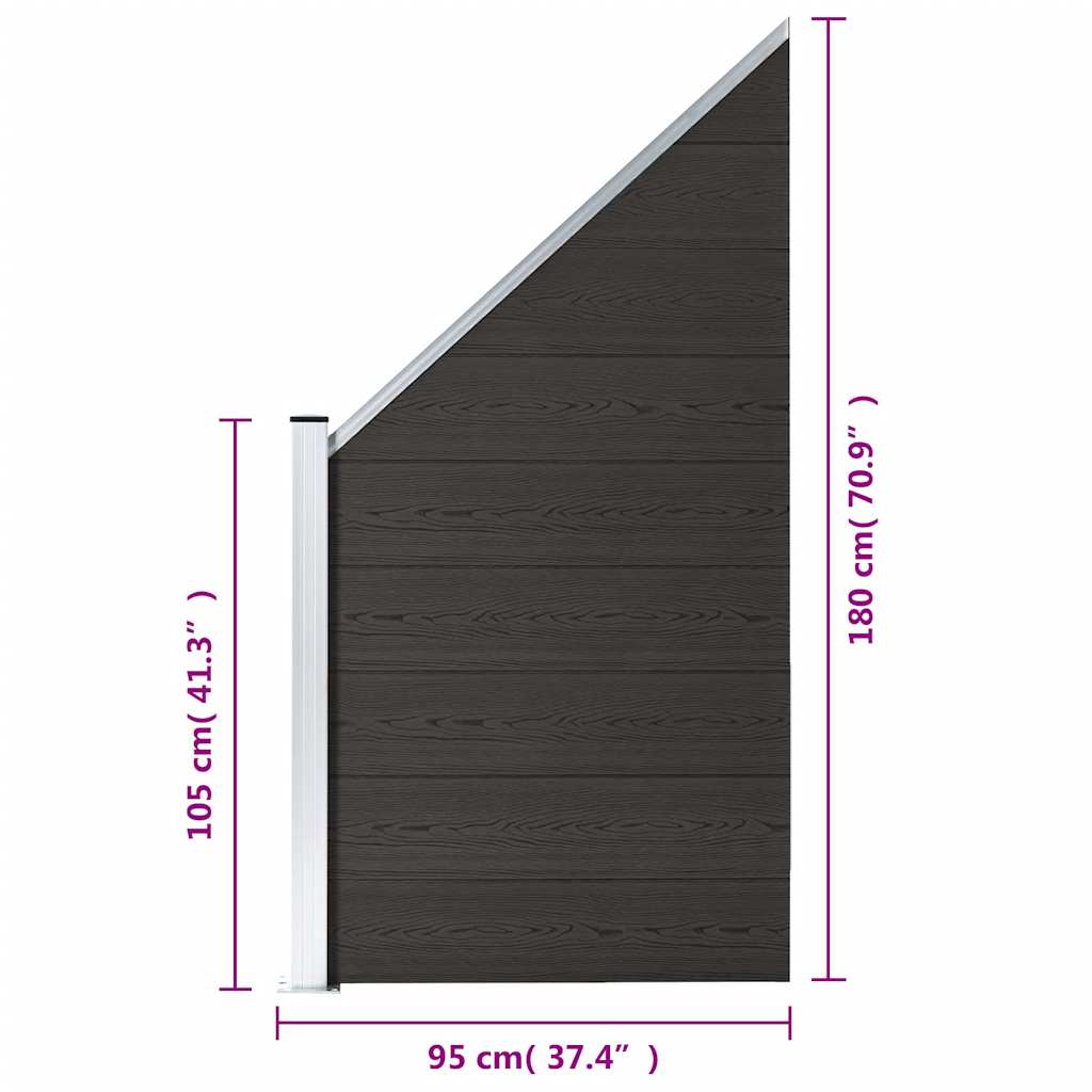 Panel za ogradu WPC 95 x (105 - 180) cm crni