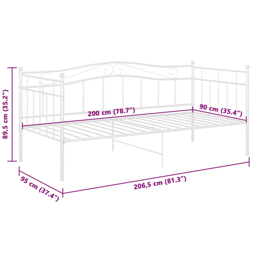 Okvir za krevet na razvlačenje bijeli metalni 90 x 200 cm