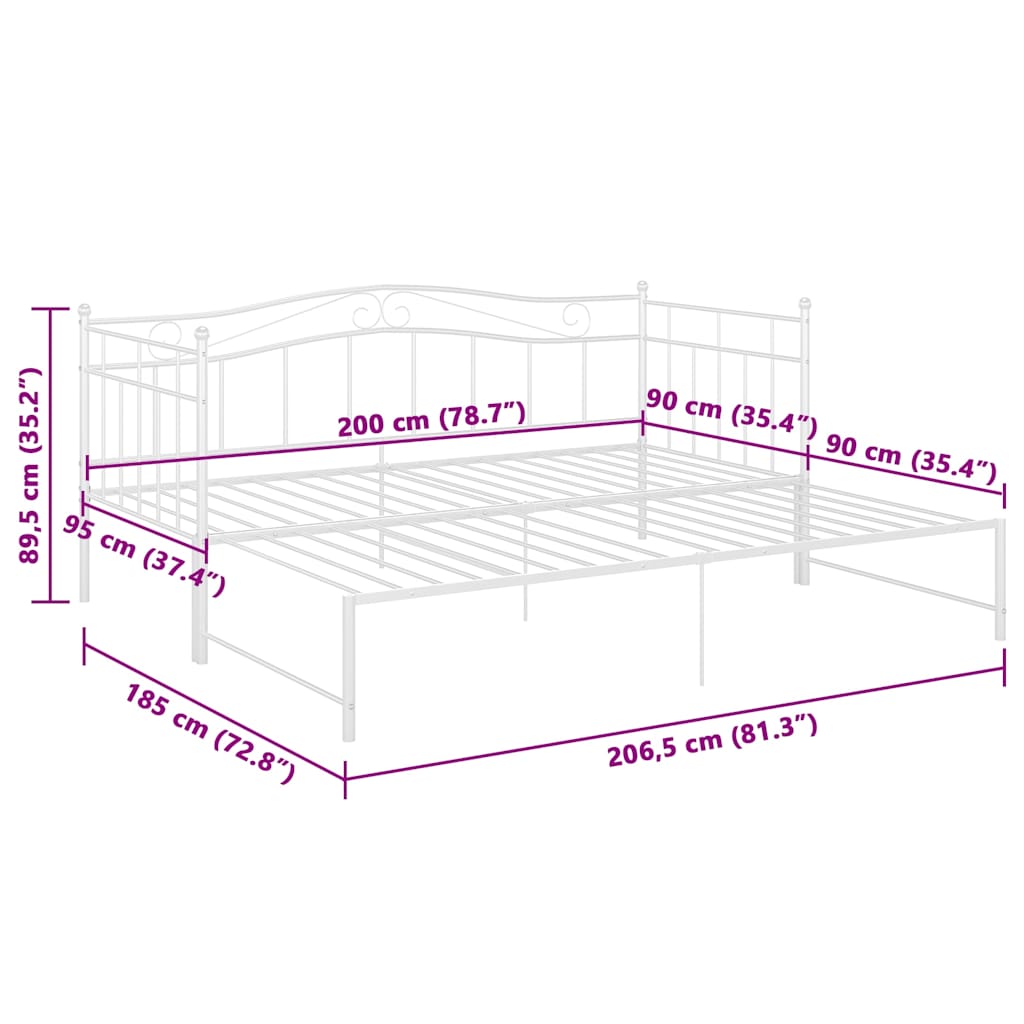 Okvir za krevet na razvlačenje bijeli metalni 90 x 200 cm