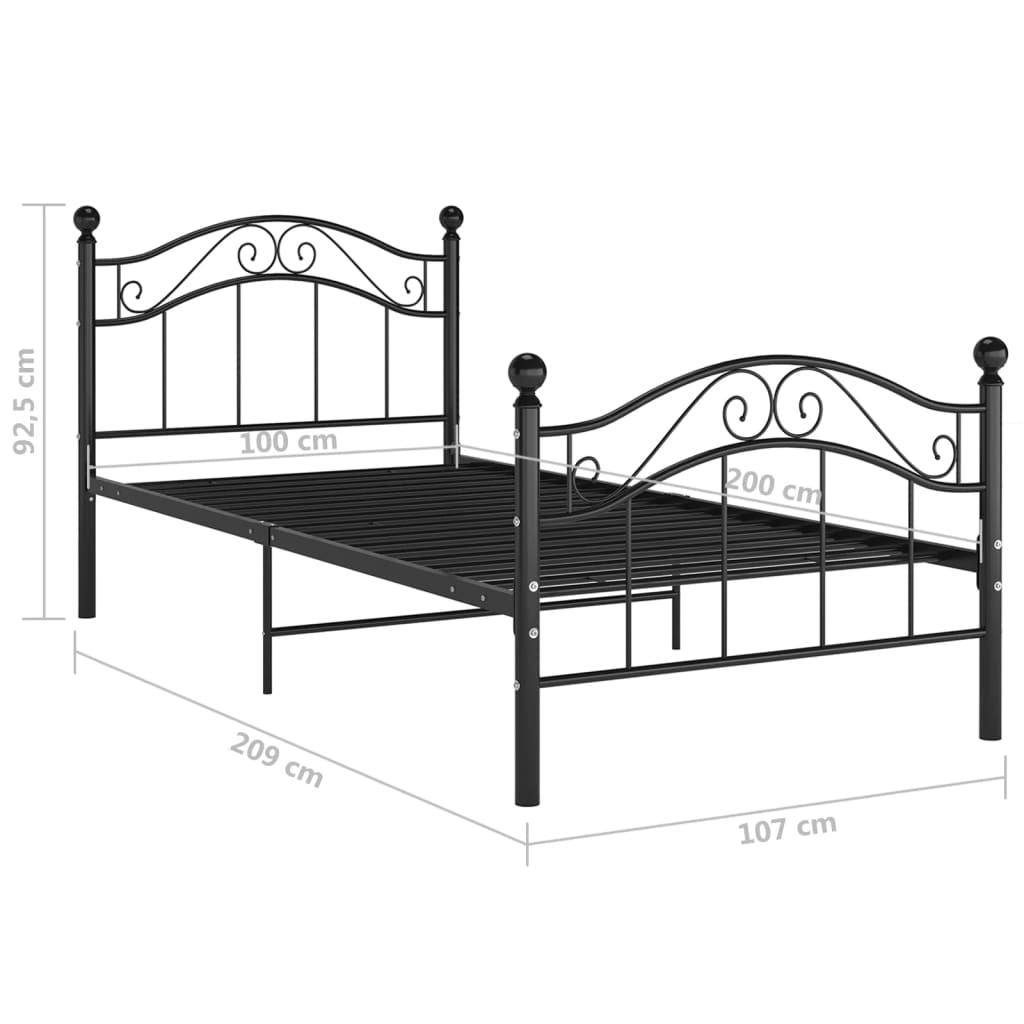 Okvir za krevet crni metalni 100 x 200 cm