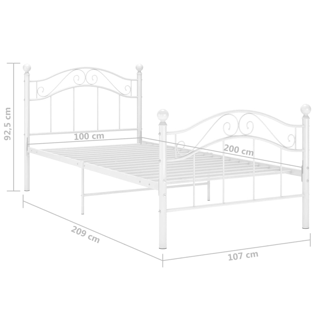 Okvir za krevet bijeli metalni 100 x 200 cm