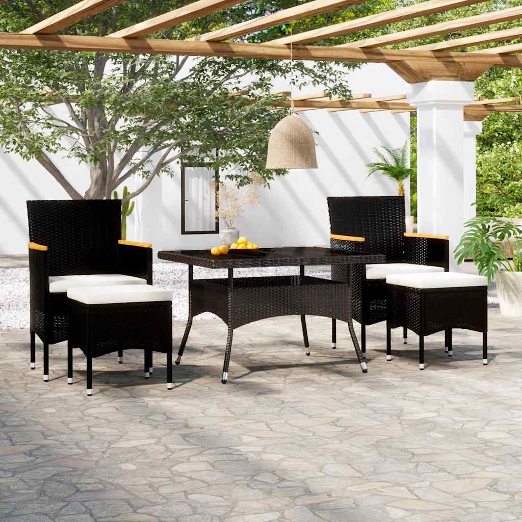 5-dijelni vrtni blagovaonski set od poliratana i stakla crni Crna 120 x 120 x 75 cm