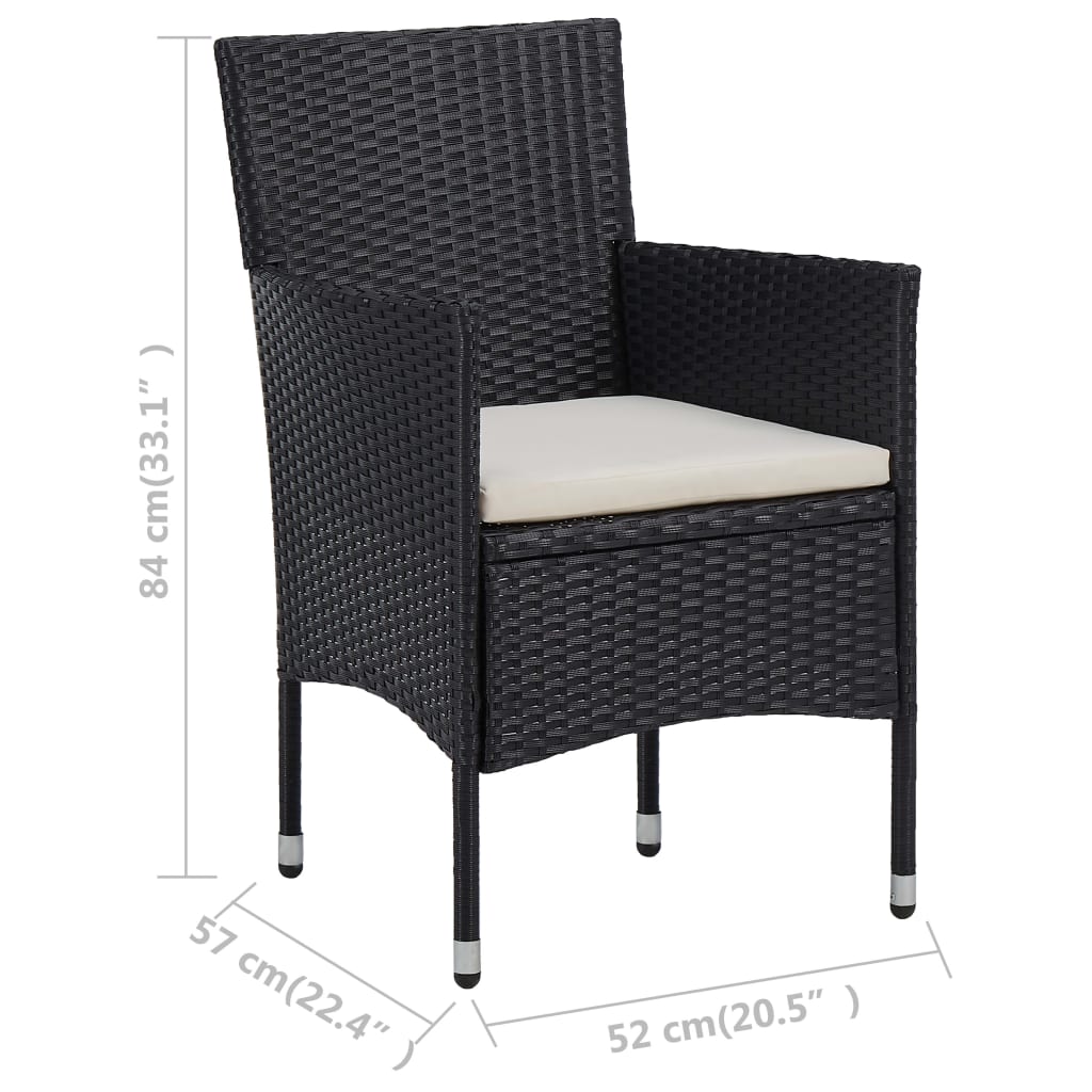 3-dijelni vrtni bistro set od poliratana i kaljenog stakla crni