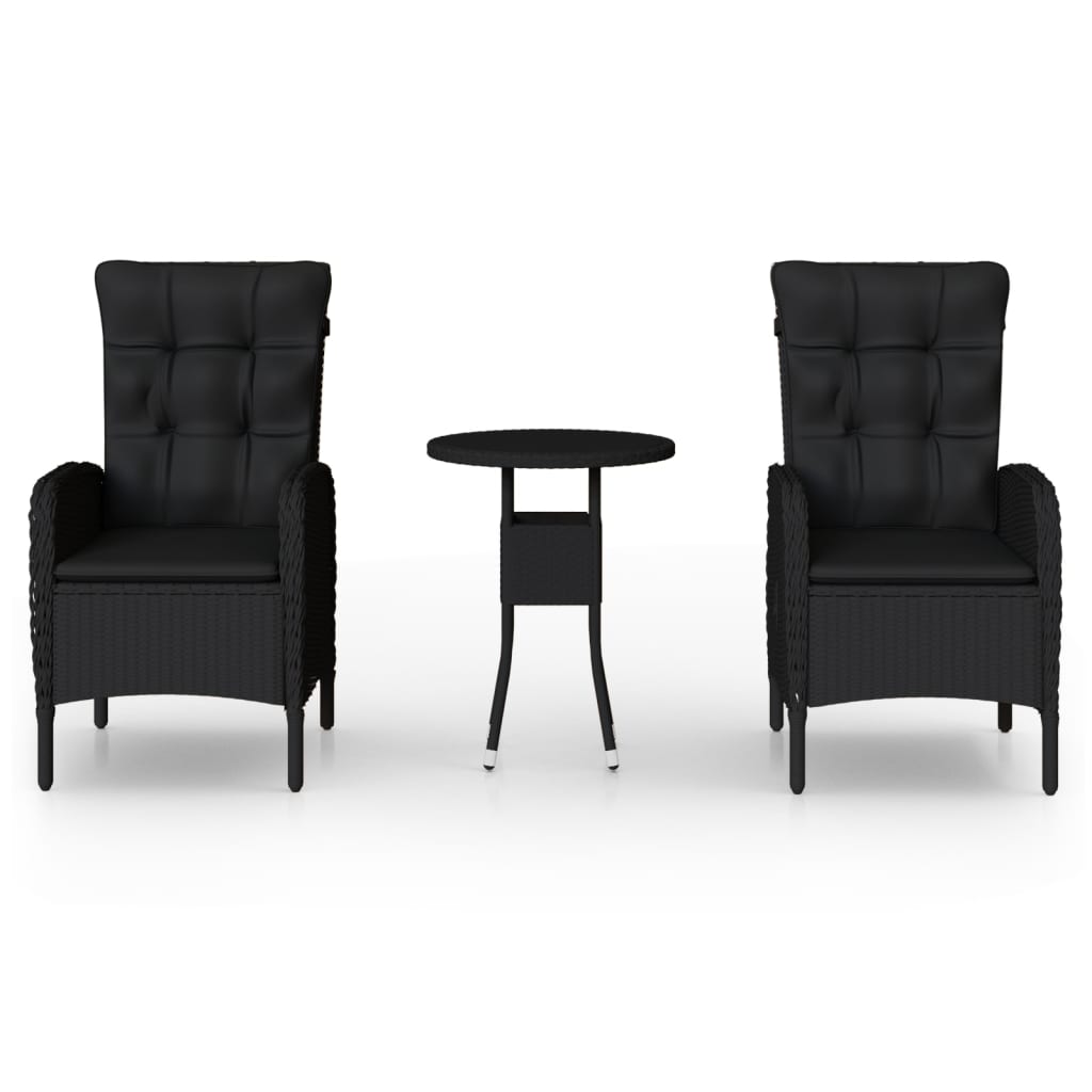 3-dijelni vrtni bistro set od poliratana crni