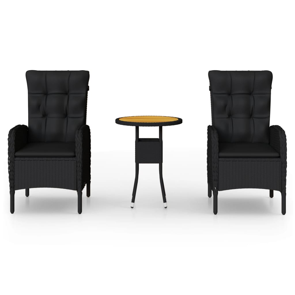 3-dijelni vrtni bistro set od poliratana crni