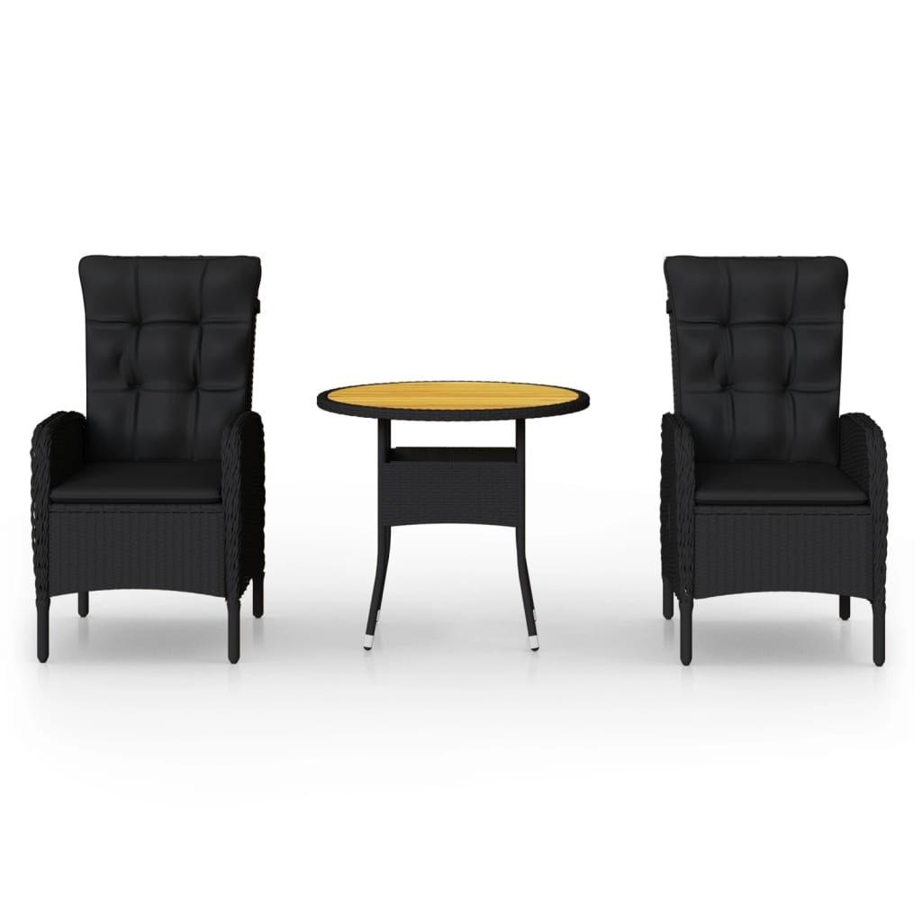 3-dijelni vrtni bistro set od poliratana crni