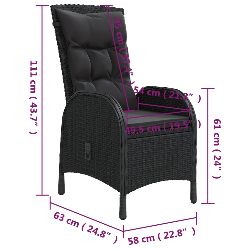 5-dijelni vrtni bistro set od poliratana crni