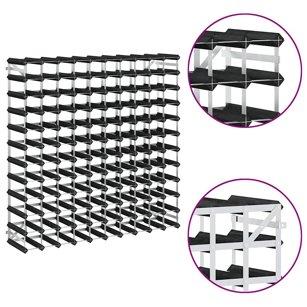 Stalak za vino za 120 boca crni od masivne borovine
