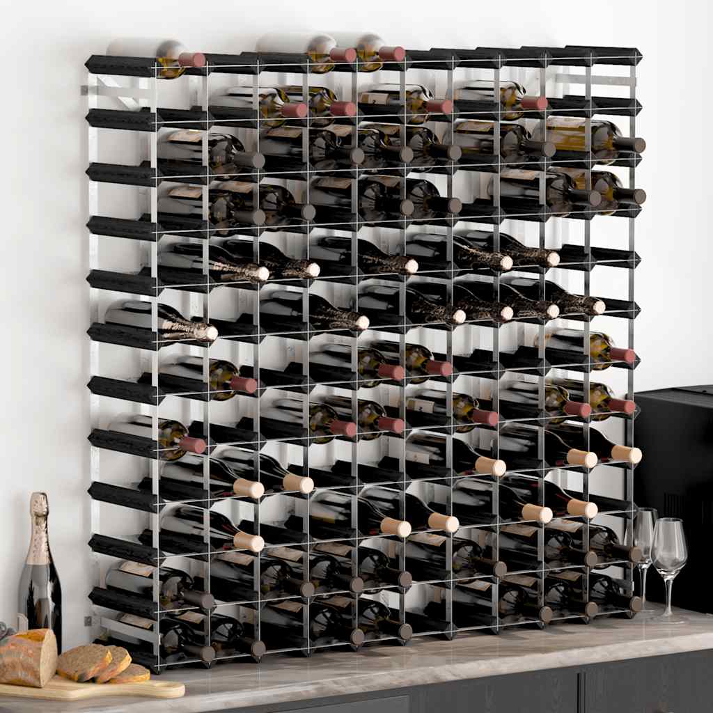 Stalak za vino za 120 boca crni od masivne borovine