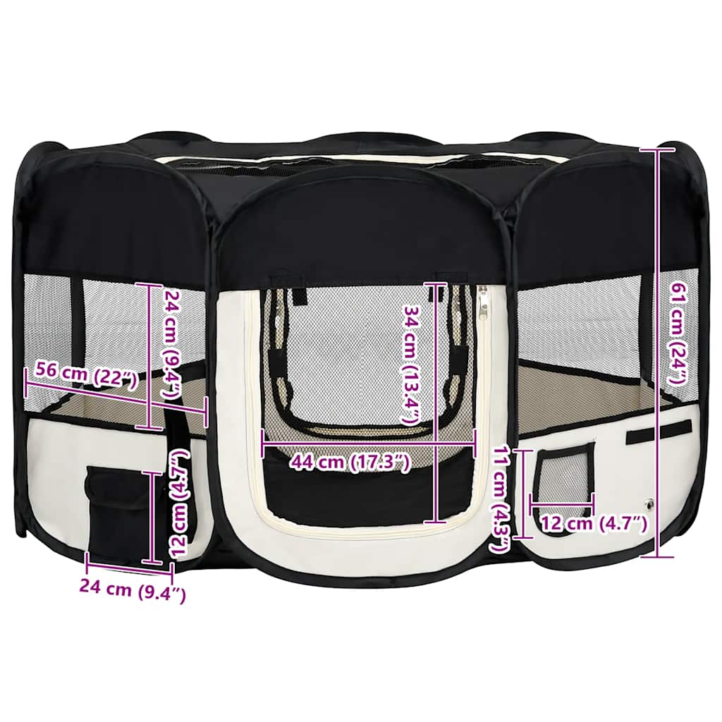 Sklopiva ogradica za pse s torbom za nošenje crna 145x145x61 cm
