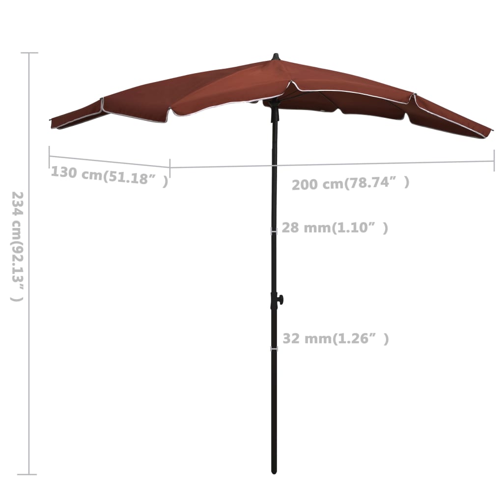Vrtni suncobran sa stupom 200 x 130 cm terakota