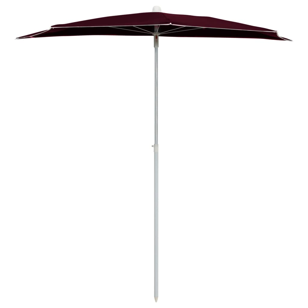 Vrtni polukružni suncobran sa stupom 180 x 90 cm bordo