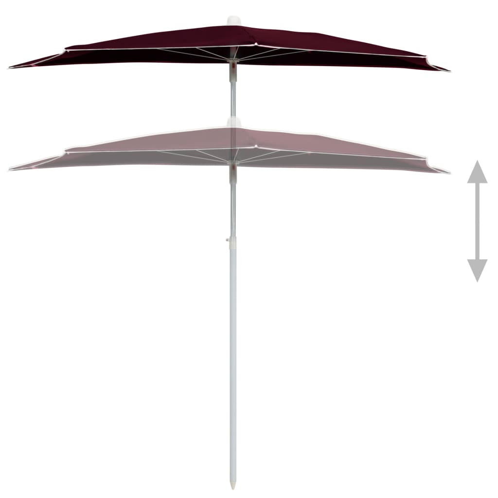 Vrtni polukružni suncobran sa stupom 180 x 90 cm bordo