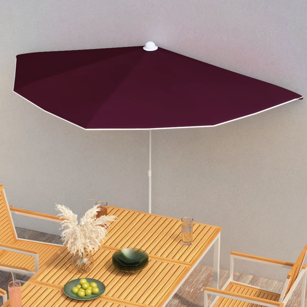 Vrtni polukružni suncobran sa stupom 180 x 90 cm bordo