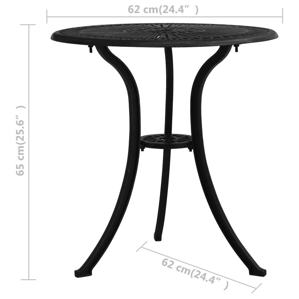 3-dijelni bistro set od lijevanog aluminija crni