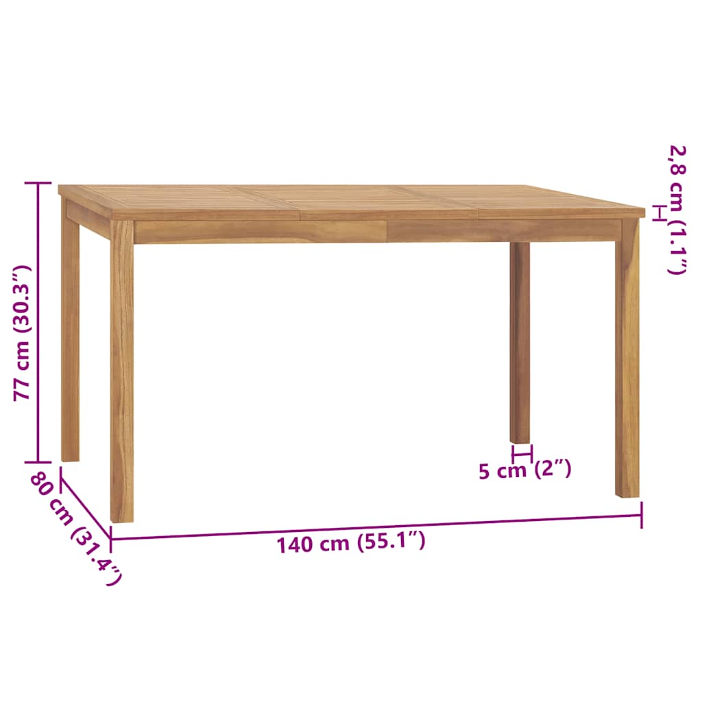 Vrtni blagovaonski stol 140 x 80 x 77 cm od masivne tikovine