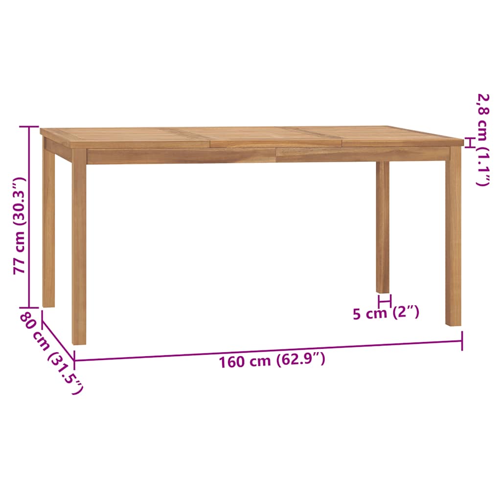 Vrtni blagovaonski stol 160 x 80 x 77 cm od masivne tikovine