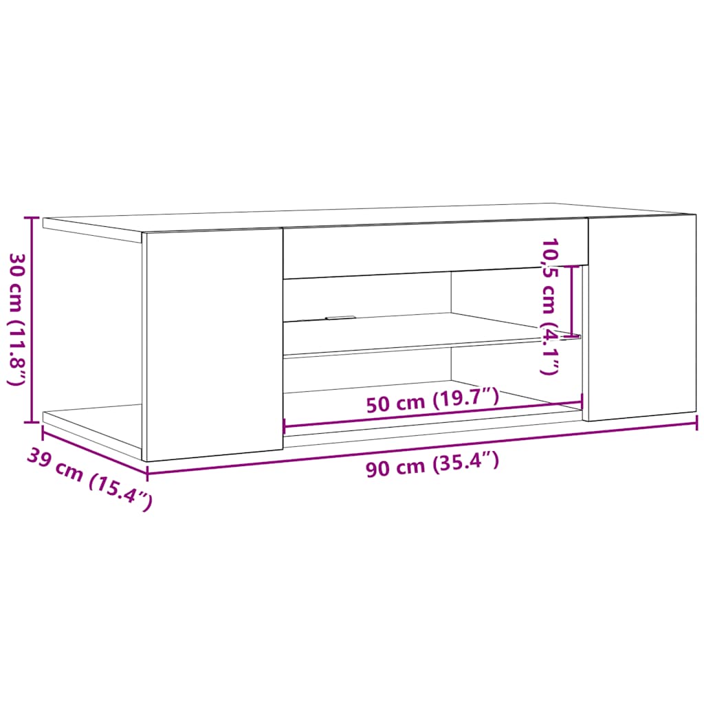 TV ormarić s LED svjetlima boja hrasta sonome 90 x 39 x 30 cm