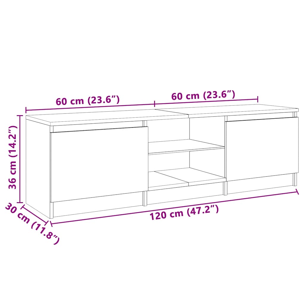 TV ormarić s LED svjetlima siva boja betona 120 x 30 x 36 cm