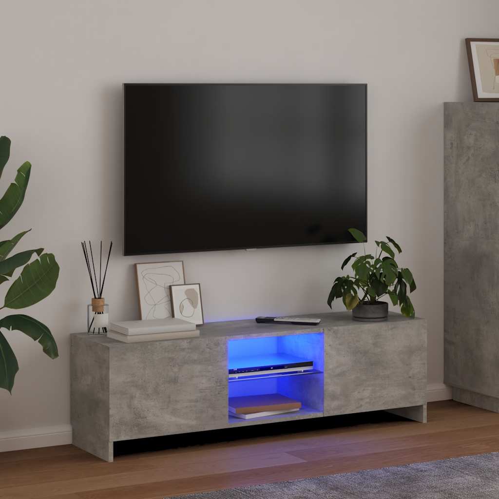 TV ormarić s LED svjetlima siva boja betona 120 x 30 x 36 cm