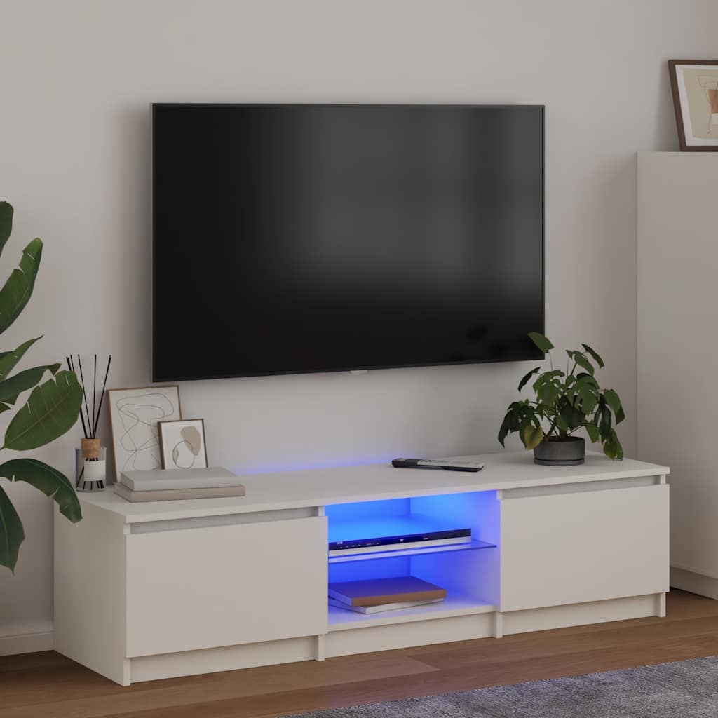 TV ormarić s LED svjetlima bijeli 140 x 40 x 36 cm