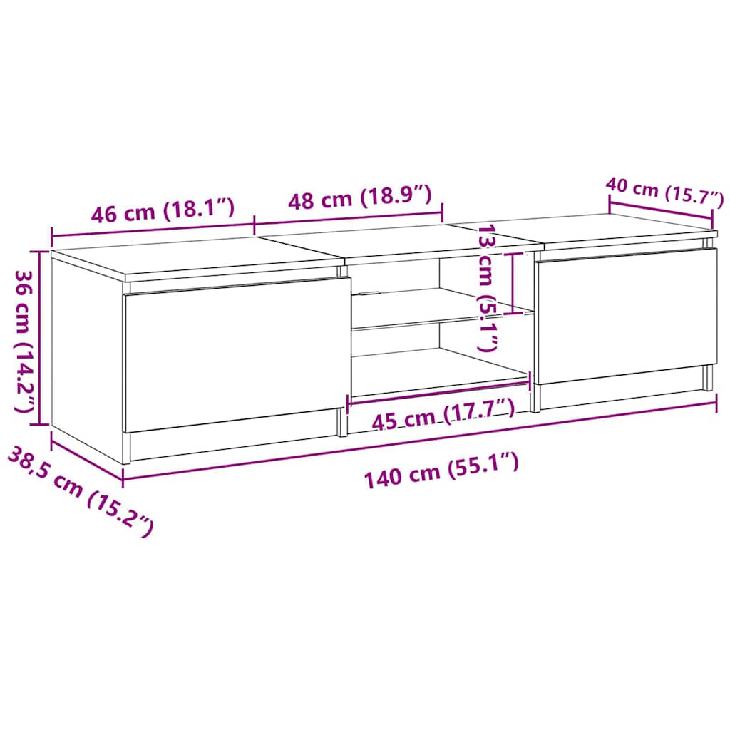TV ormarić s LED svjetlima boja hrasta sonome 140x40x36 cm