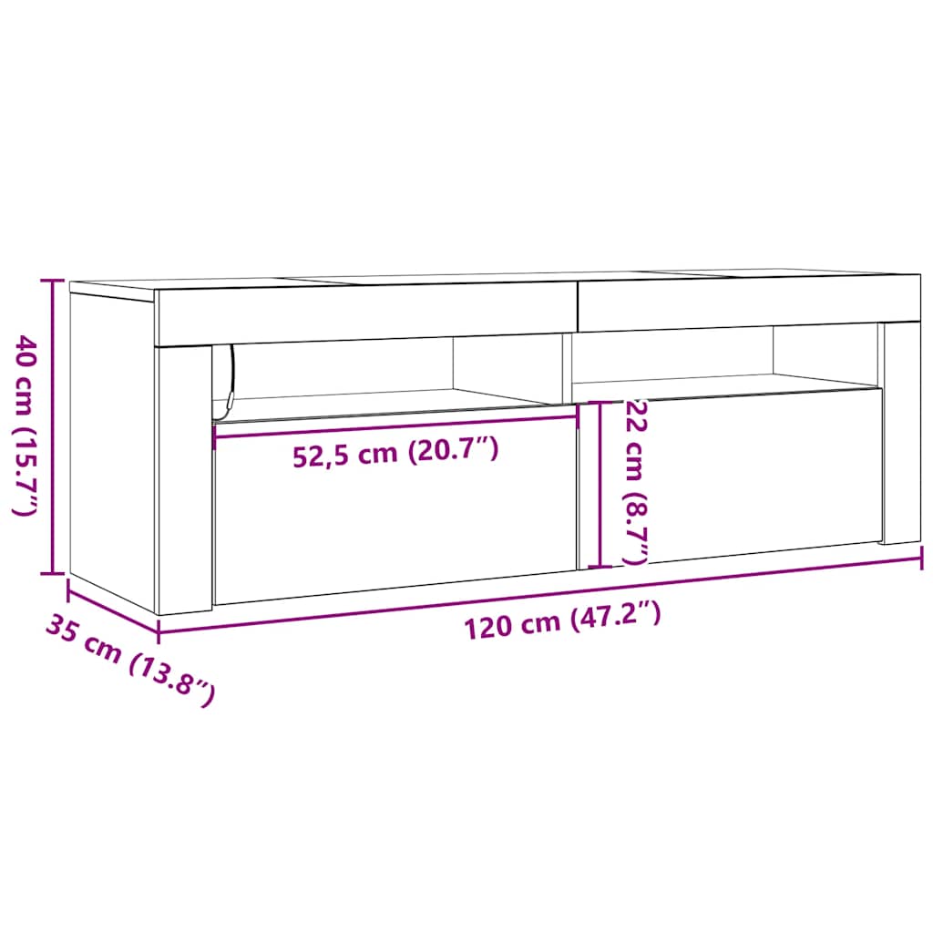 TV ormarić s LED svjetlima crni 120 x 35 x 40 cm