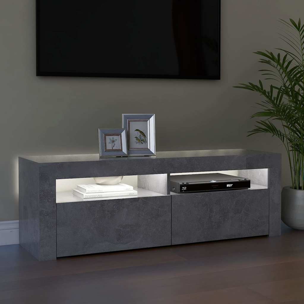 TV ormarić s LED svjetlima siva boja betona 120 x 35 x 40 cm