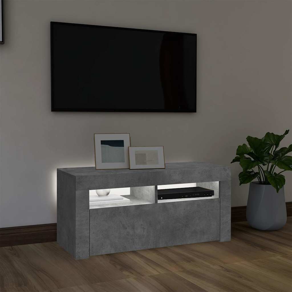 TV ormarić s LED svjetlima siva boja betona 90 x 35 x 40 cm