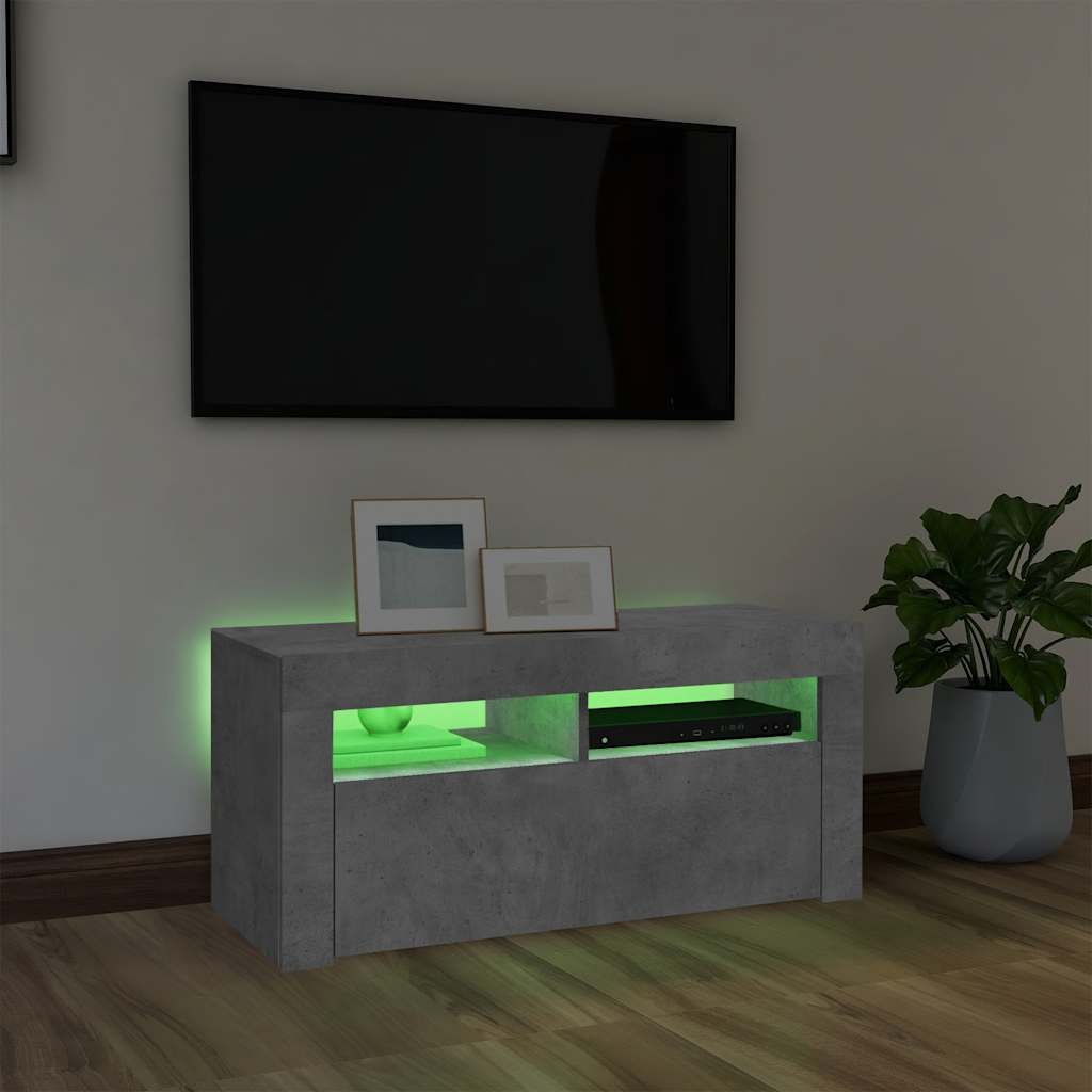 TV ormarić s LED svjetlima siva boja betona 90 x 35 x 40 cm