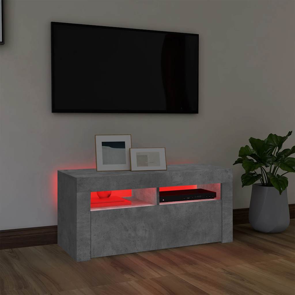 TV ormarić s LED svjetlima siva boja betona 90 x 35 x 40 cm