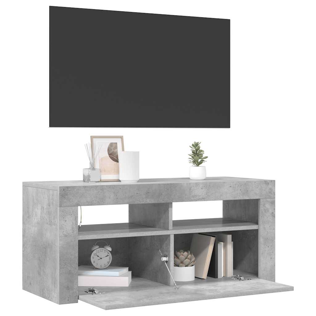 TV ormarić s LED svjetlima siva boja betona 90 x 35 x 40 cm