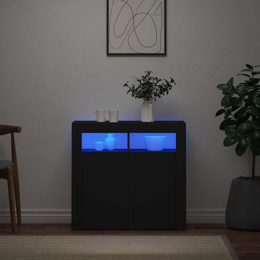 Komoda s LED svjetlima crna 80 x 35 x 75 cm