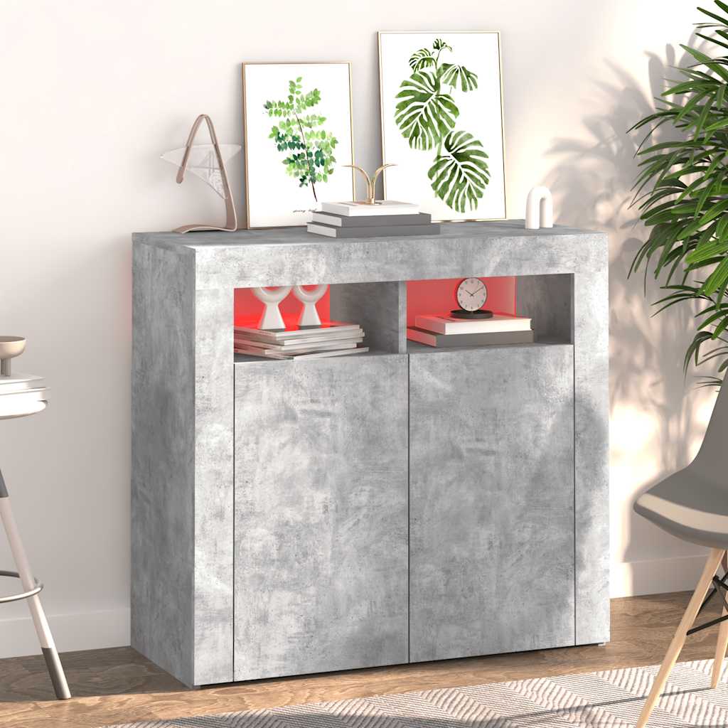 Komoda s LED svjetlima siva boja betona 80 x 35 x 75 cm