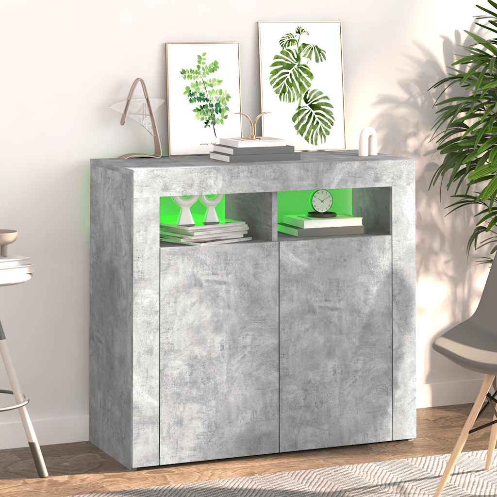 Komoda s LED svjetlima siva boja betona 80 x 35 x 75 cm
