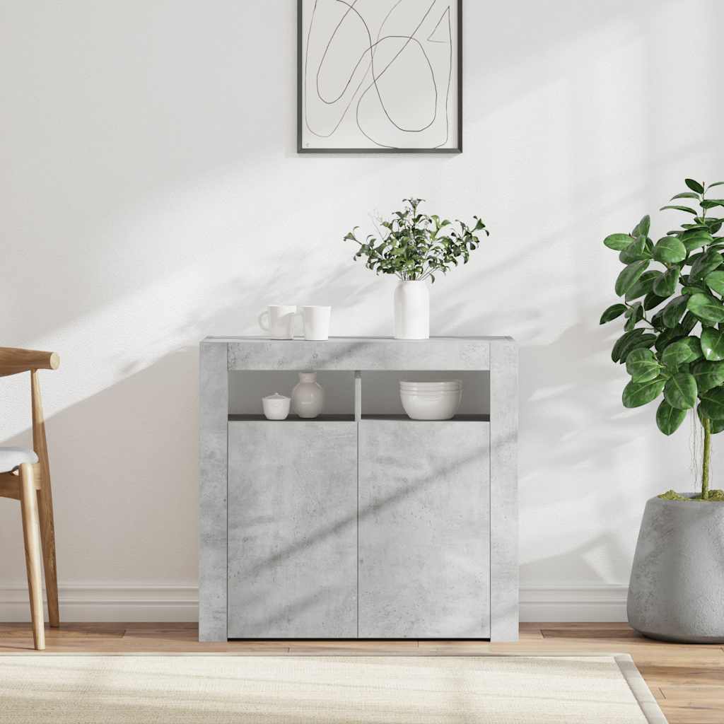 Komoda s LED svjetlima siva boja betona 80 x 35 x 75 cm
