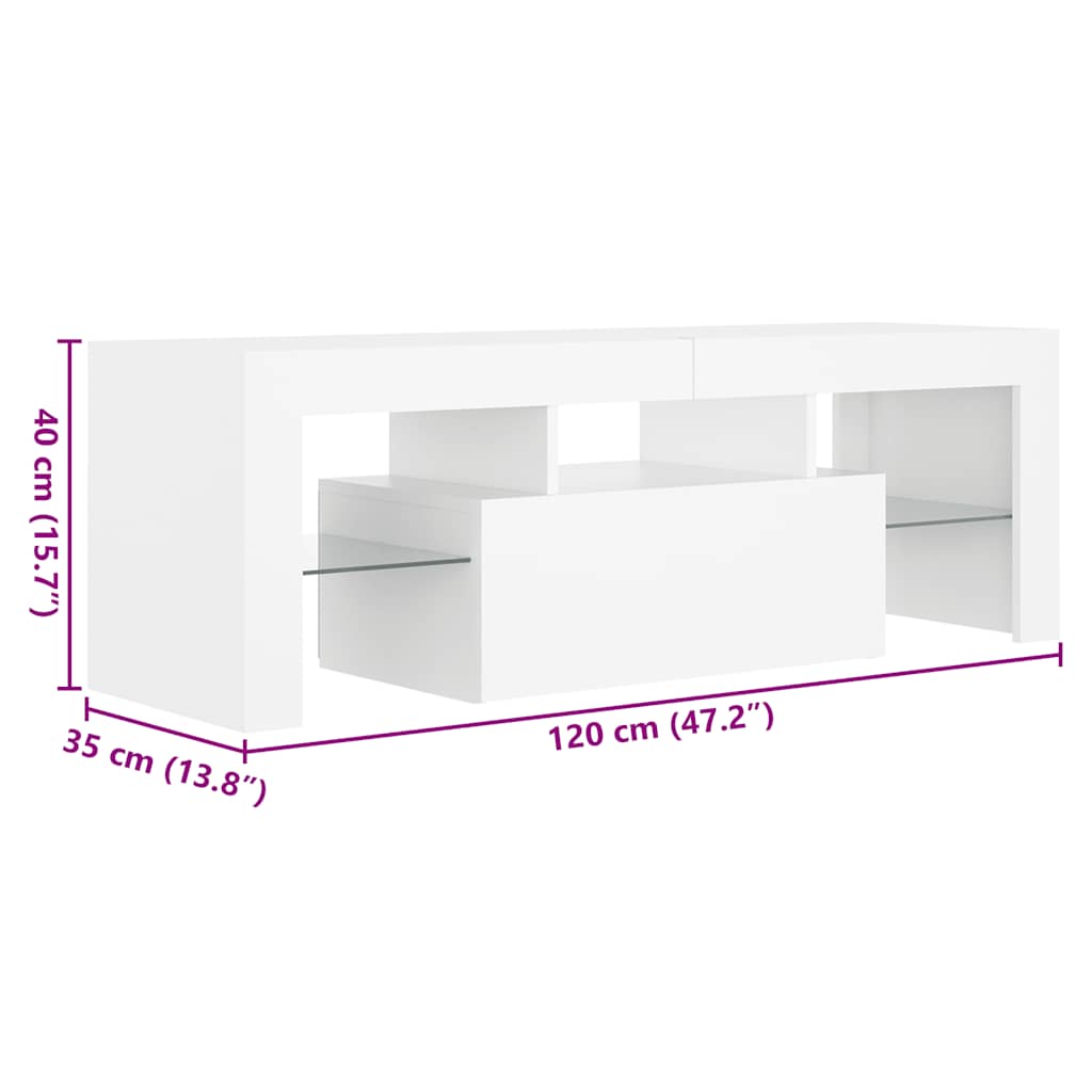 TV ormarić s LED svjetlima bijeli 120 x 35 x 40 cm
