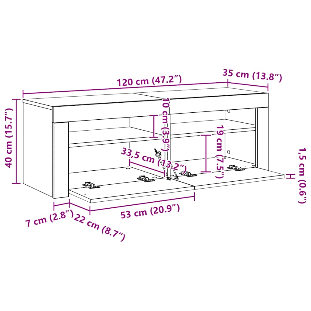 TV ormarić s LED svjetlima siva boja betona 120 x 35 x 40 cm