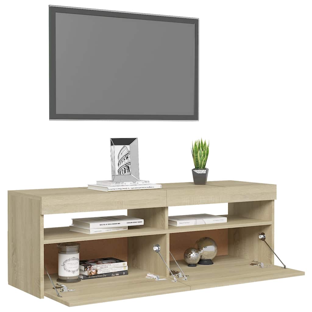 TV ormarić s LED svjetlima boja hrasta sonome 120x35x40 cm