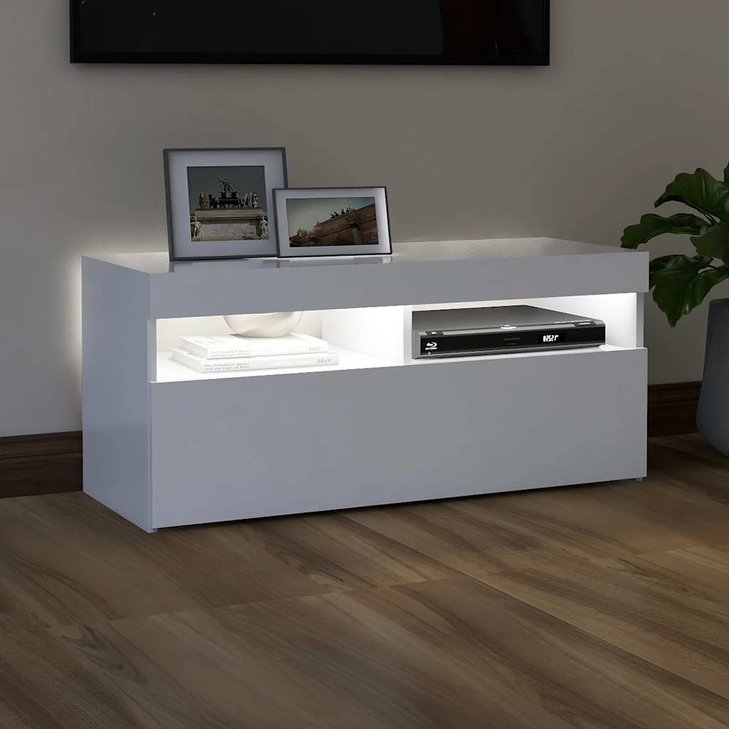 TV ormarić s LED svjetlima bijeli 90x35x40 cm